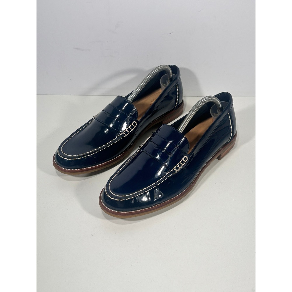 Sperry Top-Sider Seaport Penny Loafers Navy Blue Patent Leather Moc Toe Shoes